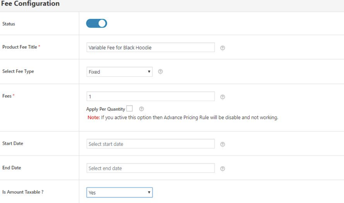 Fee configuration form