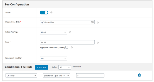 Quantity-based extra fee rule example