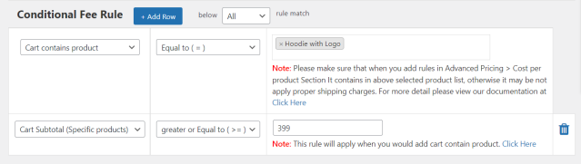 Product-specific subtotal rule