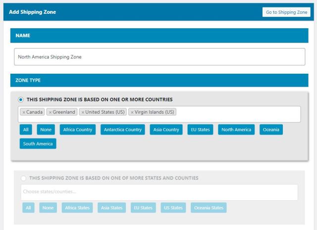 Adding a new shipping zone with the Flat Rate Shipping Plugin