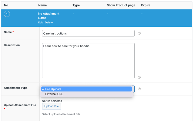 Configure attachment options