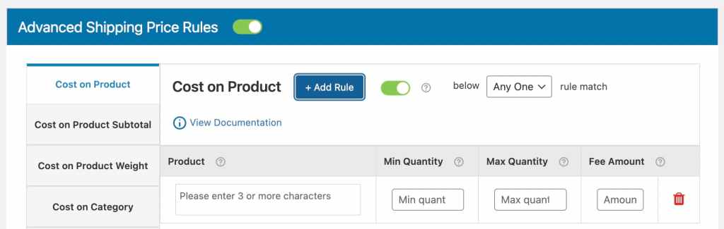 Configure cost on product settings