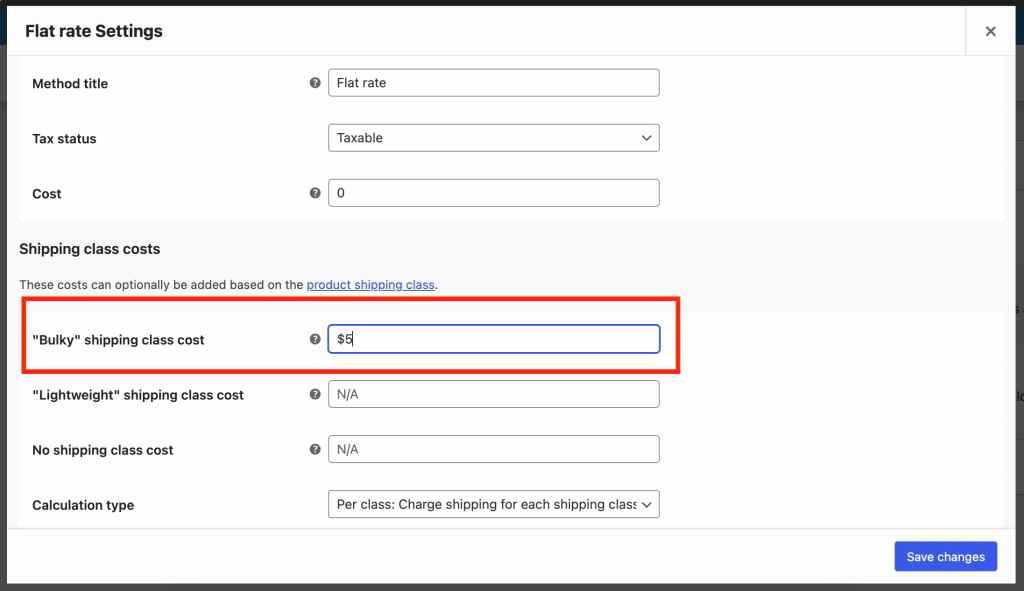 Add shipping costs to a shipping class for a specific shipping method and zone