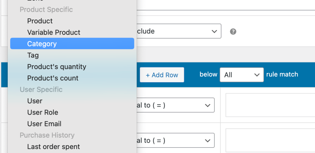 Select a product type to apply a conditional discount.