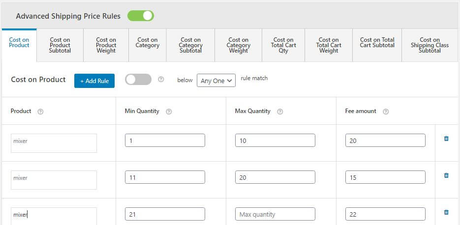 Figure 7: Creating Table-rate Quantity-based Shipping Fees for your Shop