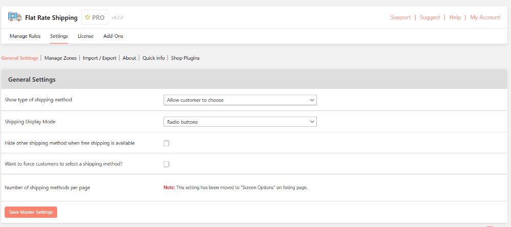 Flat Rate Shipping Pro Settings