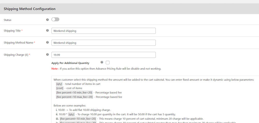 Shipping Method Configuration