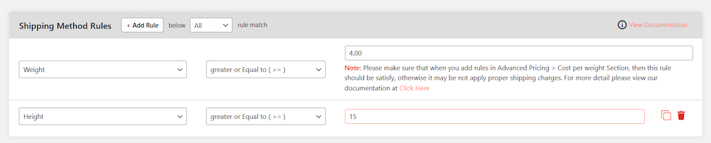 Shipping Method Rules Fields