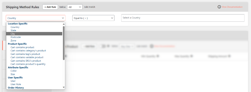 Shipping Method Rules Settings