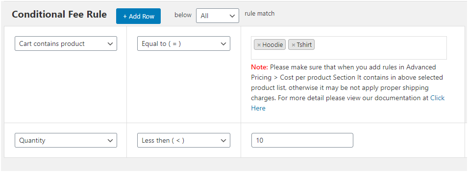 Figure 4 - Creating Conditional Fee Rules related to Quantity