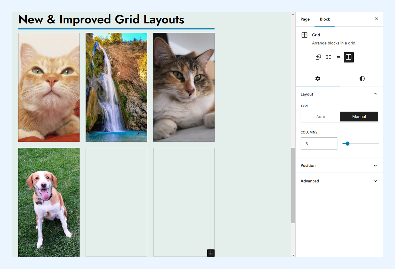 Grid layout with Manual type