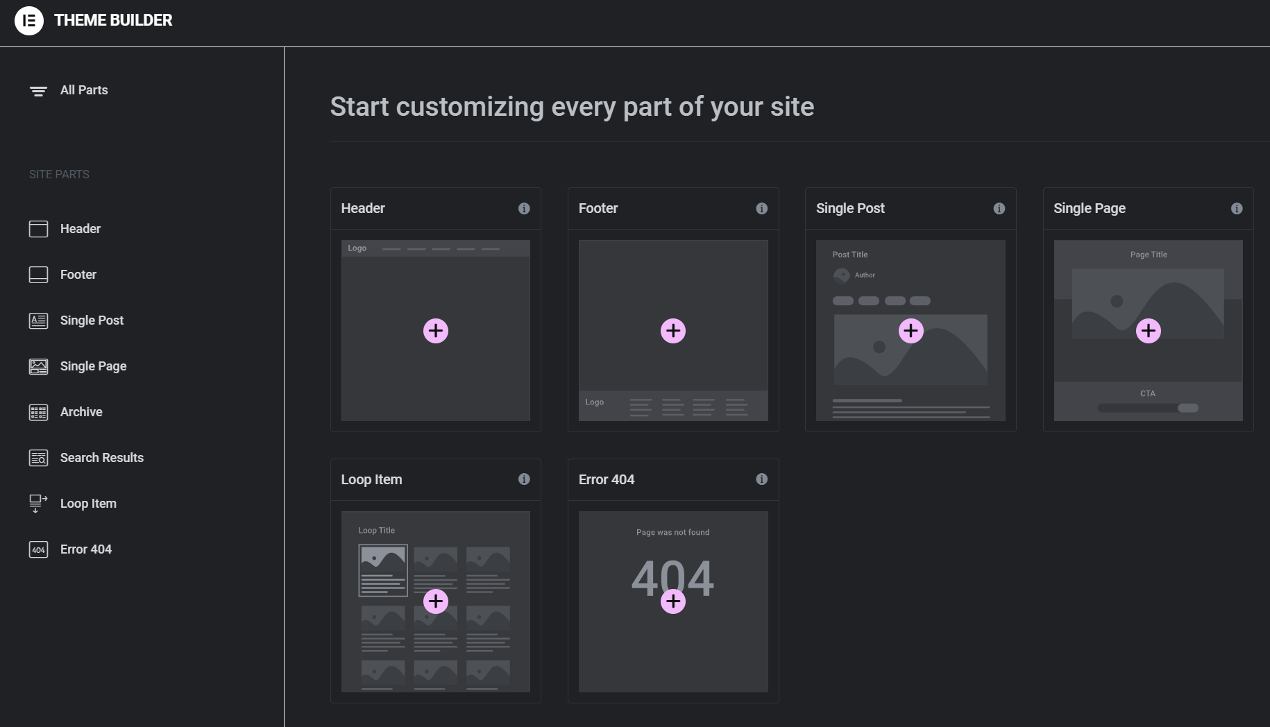 Elementor’s Theme Builder panel