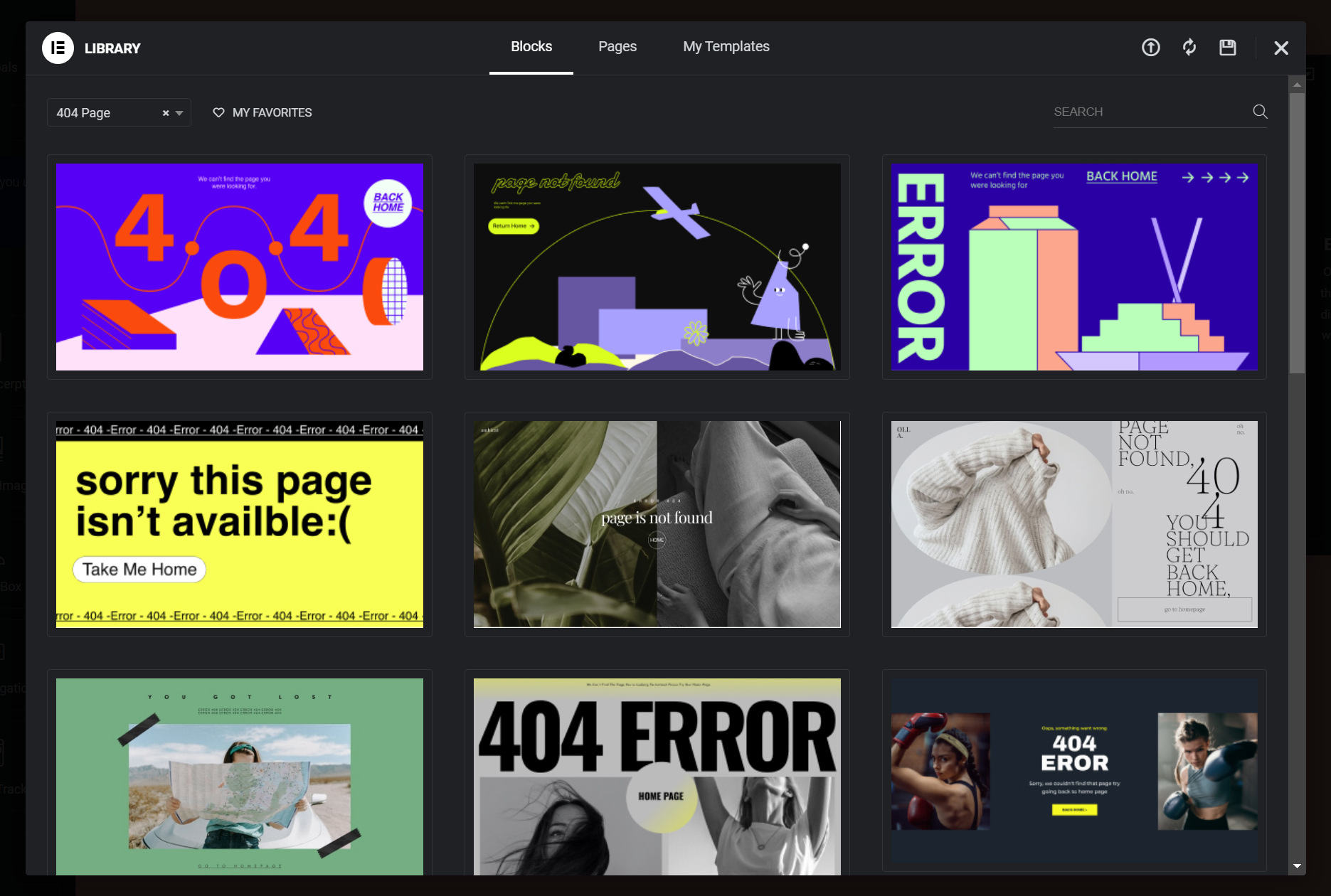 Elementor Pro’s Error 404 template library
