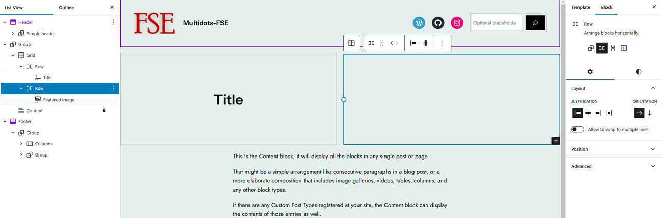 The new custom template layout for the blog