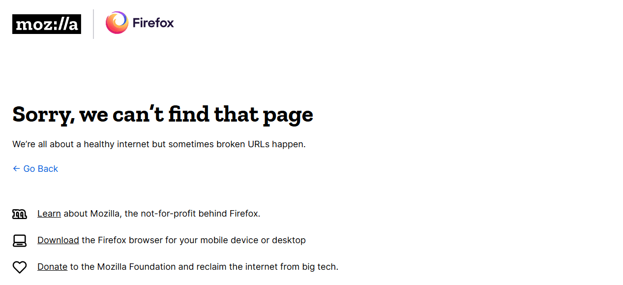 Mozilla’s custom 404 error page