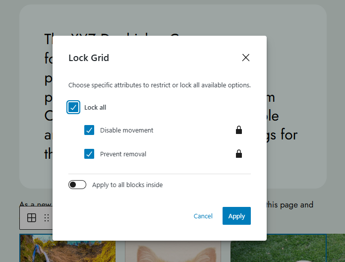 Locking options for a nested block