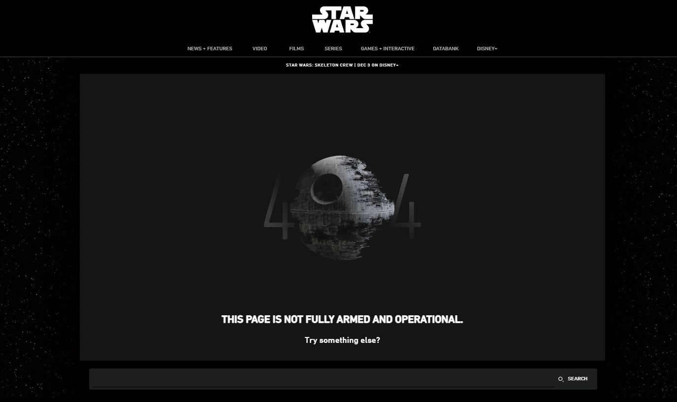 StarWars.com’s custom 404 error page 