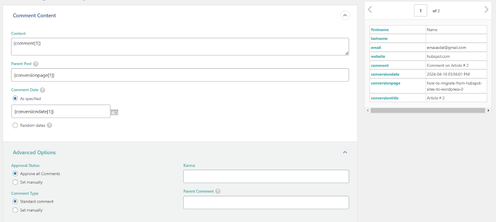 Map CSV Parameters