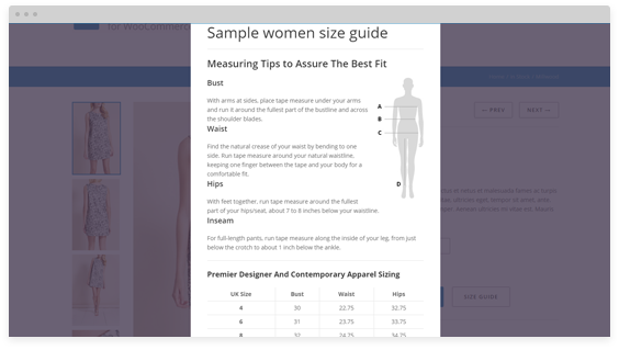Plugin 12 - Size Guide Plugin - one of Top 15 WooCommerce size guide plugins