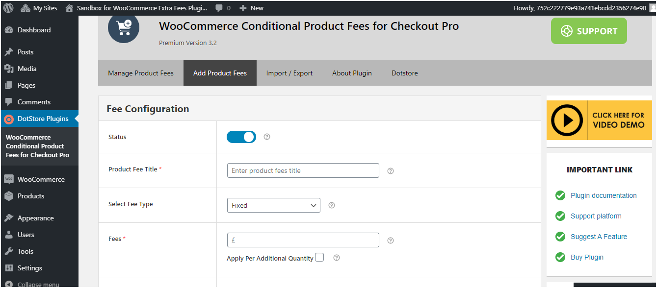 Figure 2 - Extra Fee Configuration form that you need to fill